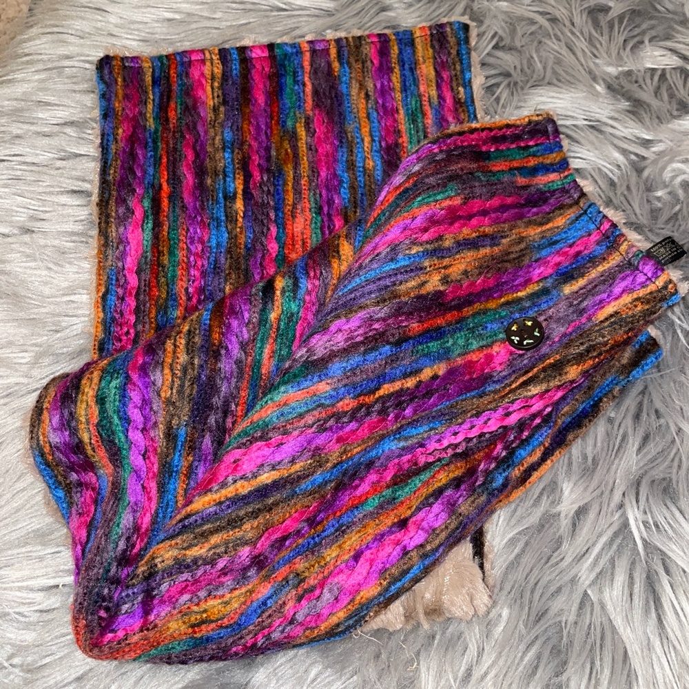 NWOT Minky Boho Knit Neck Warmer Taupe & Multicolor Yarn Striping - Picture 6 of 6